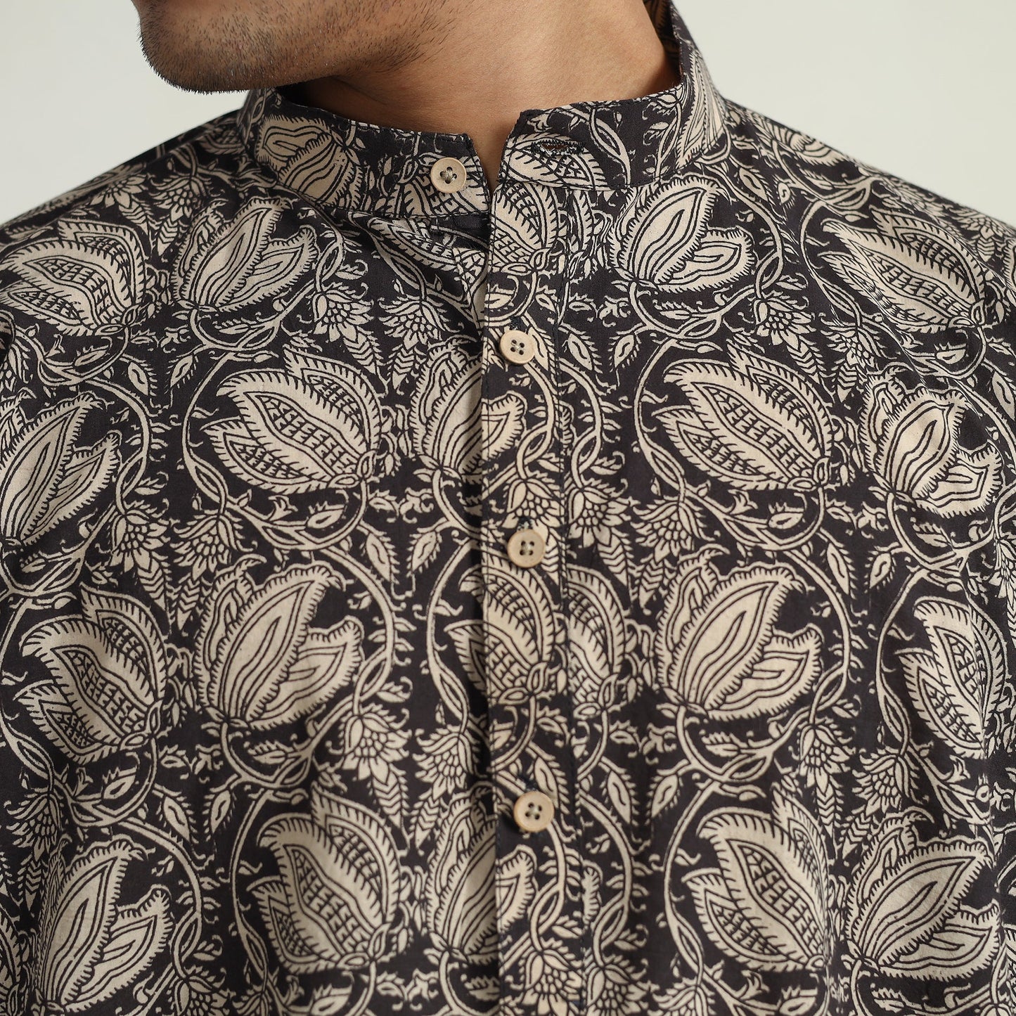 Kalamkari printed cotton men short kurta 13 - handcrafted