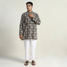 Kalamkari printed cotton men short kurta 13 - handcrafted