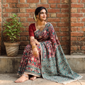 Multicolor Kalamkari Printed Cotton Saree, draped and worn by a woman, AI visual of the saree, iTokri