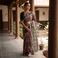 Pink Kalamkari Printed Cotton Saree, draped and worn by a woman, AI visual of the saree, iTokri