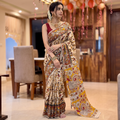 Multicolor Kalamkari Printed Cotton Saree, draped and worn by a woman, AI visual of the saree, iTokri