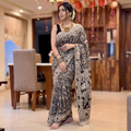 Beige Kalamkari Printed Cotton Saree, draped and worn by a woman, AI visual of the saree, iTokri