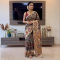 Multicolor Kalamkari Printed Cotton Saree, draped and worn by a woman, AI visual of the saree, iTokri