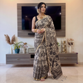 Beige and black Kalamkari Printed Kota Doria Cotton Saree, draped and worn by a woman, AI visual of the saree, iTokri