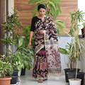 Black Kalamkari Printed Pure Mul Cotton Saree, draped and worn by a woman, AI visual of the saree, iTokri