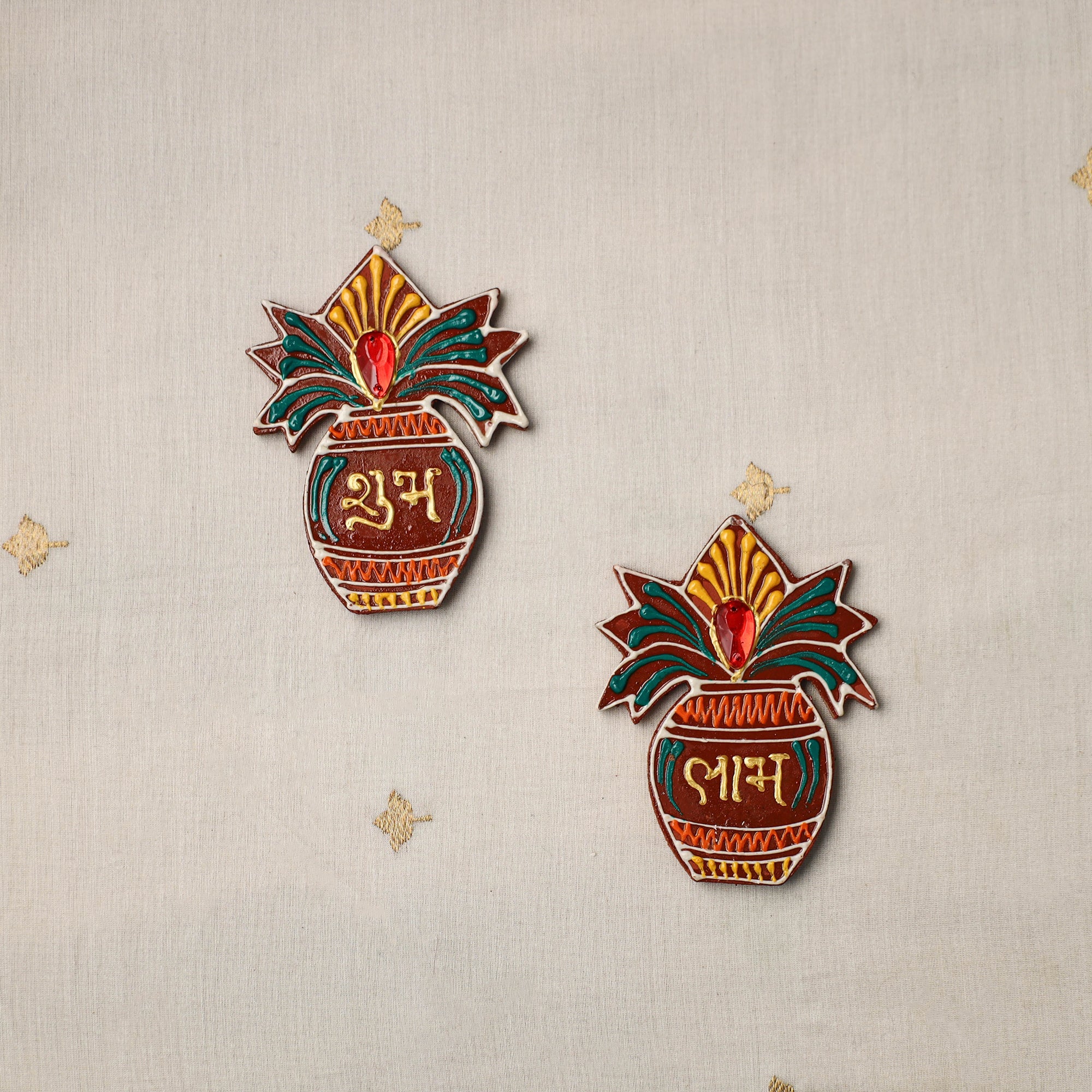 Kalash - diwali decor handpainted wooden shubh labh (set