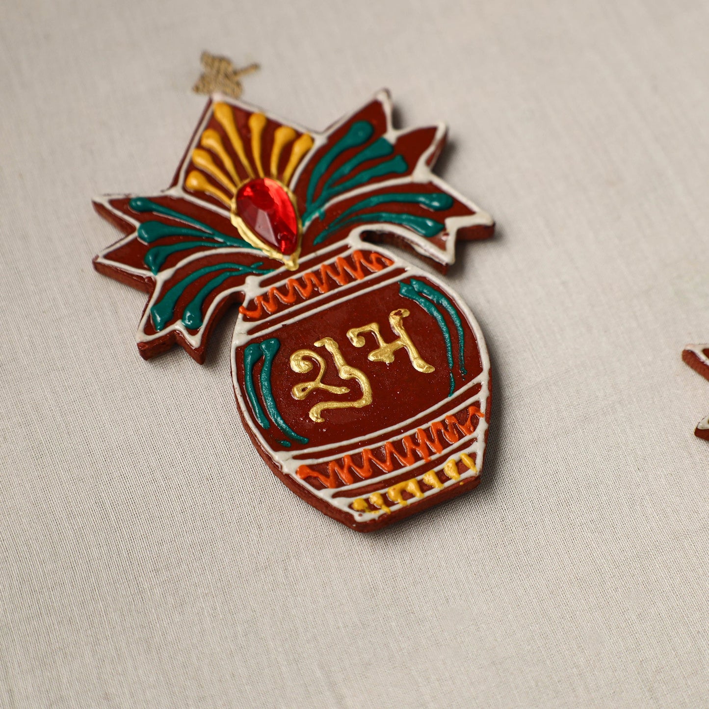 Kalash - diwali decor handpainted wooden shubh labh (set