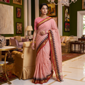 Pink Kandangi Chettinad Cotton Saree with Border, draped and worn by a woman, AI visual of the saree, iTokri