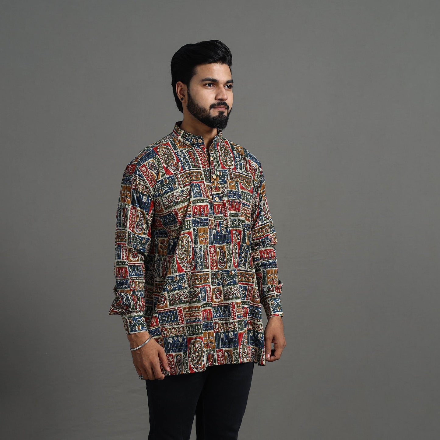 Kantha Stitch Cotton Short Jaipur Kurta for Men 15