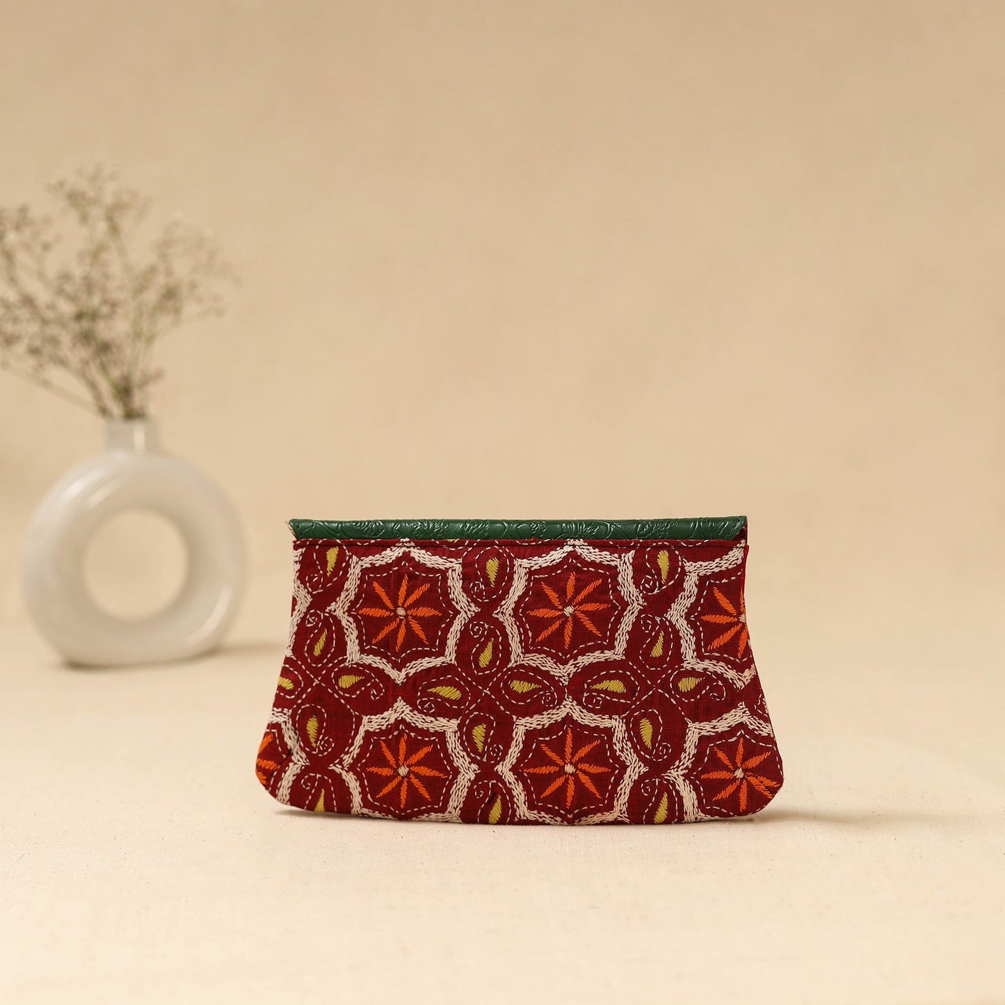 Hand clutch with embossed leather flap 19 - handcrafted