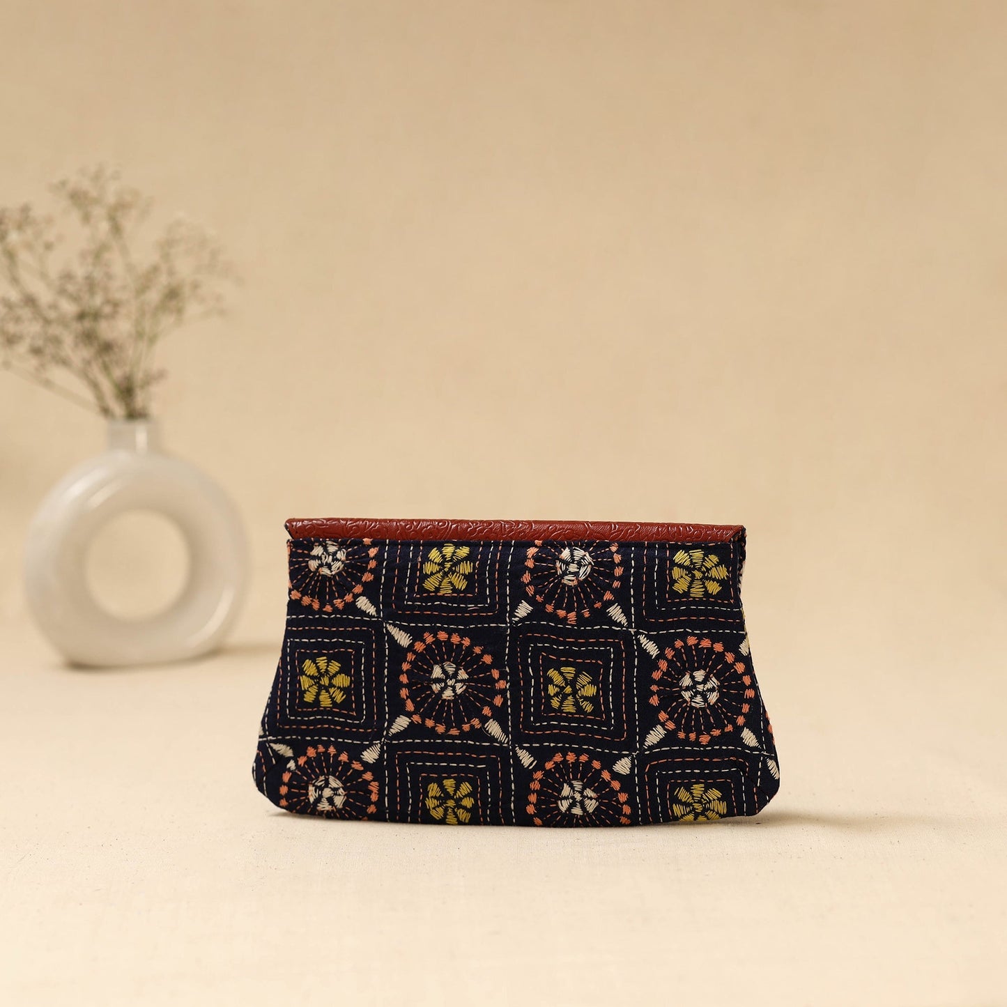 Hand clutch with embossed leather flap 21 - handcrafted