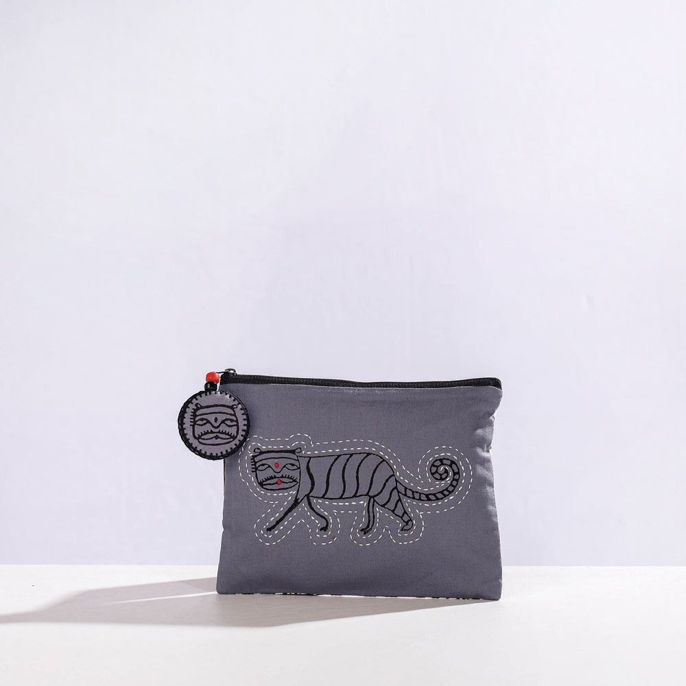  Kantha Work Block Print Cotton Utility Pouch 