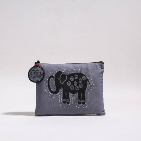  Kantha Work Block Print Cotton Utility Pouch 