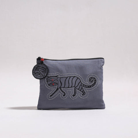  Kantha Work Block Print Cotton Utility Pouch 