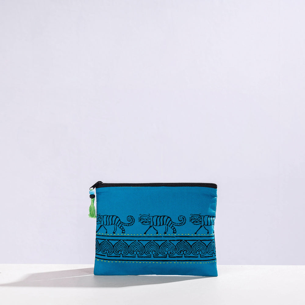  Kantha Work Block Print Cotton Utility Pouch 