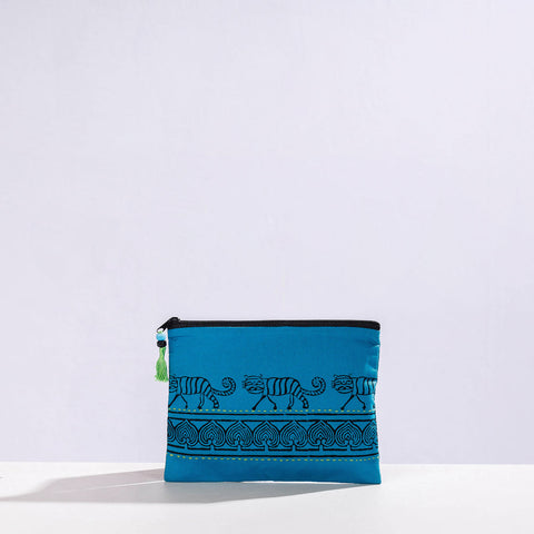  Kantha Work Block Print Cotton Utility Pouch 