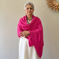 Pink Kashmiri Pashmina Handspun Handwoven Pure Woolen Shawl, worn by a model, AI visual of the shawl, iTokri