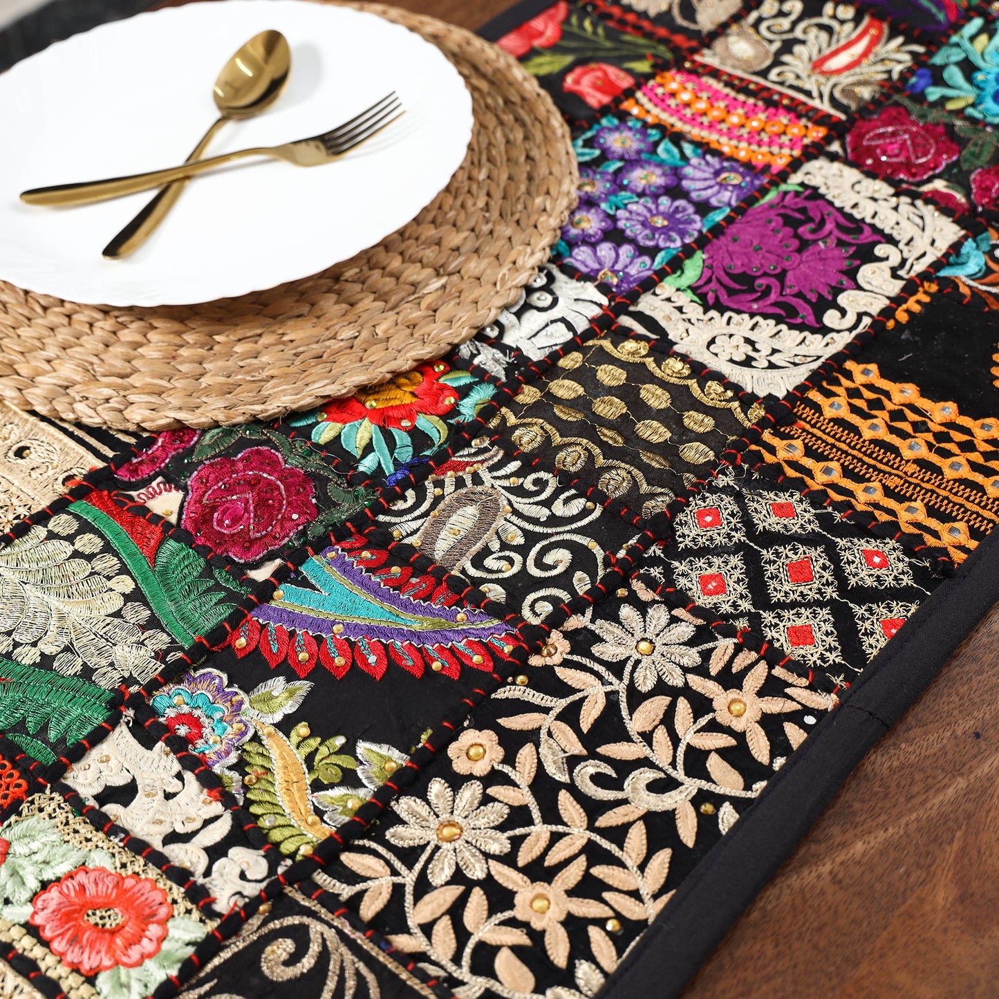 Khambadiya patchwork table runner (71 x 16 in) 06