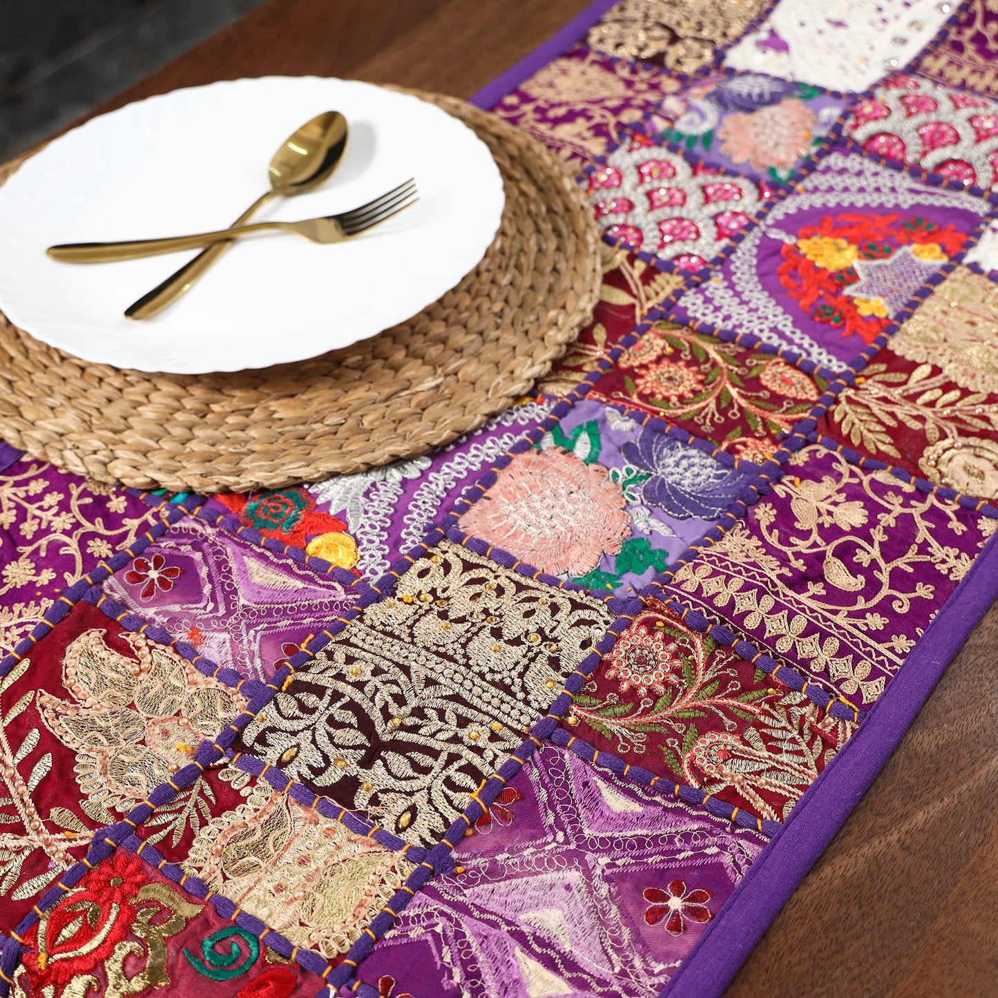 Khambadiya patchwork table runner (71 x 16 in) 08
