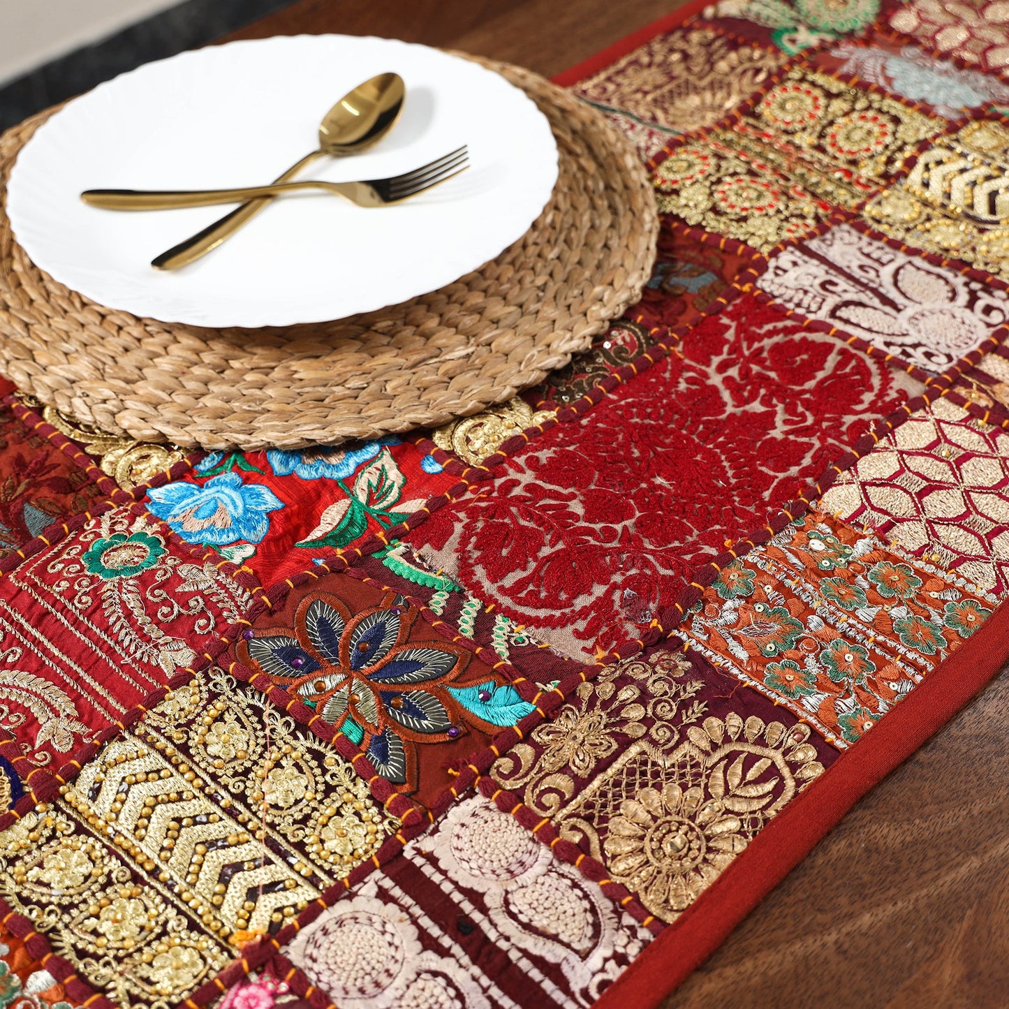 Khambadiya patchwork table runner (71 x 16 in) 09