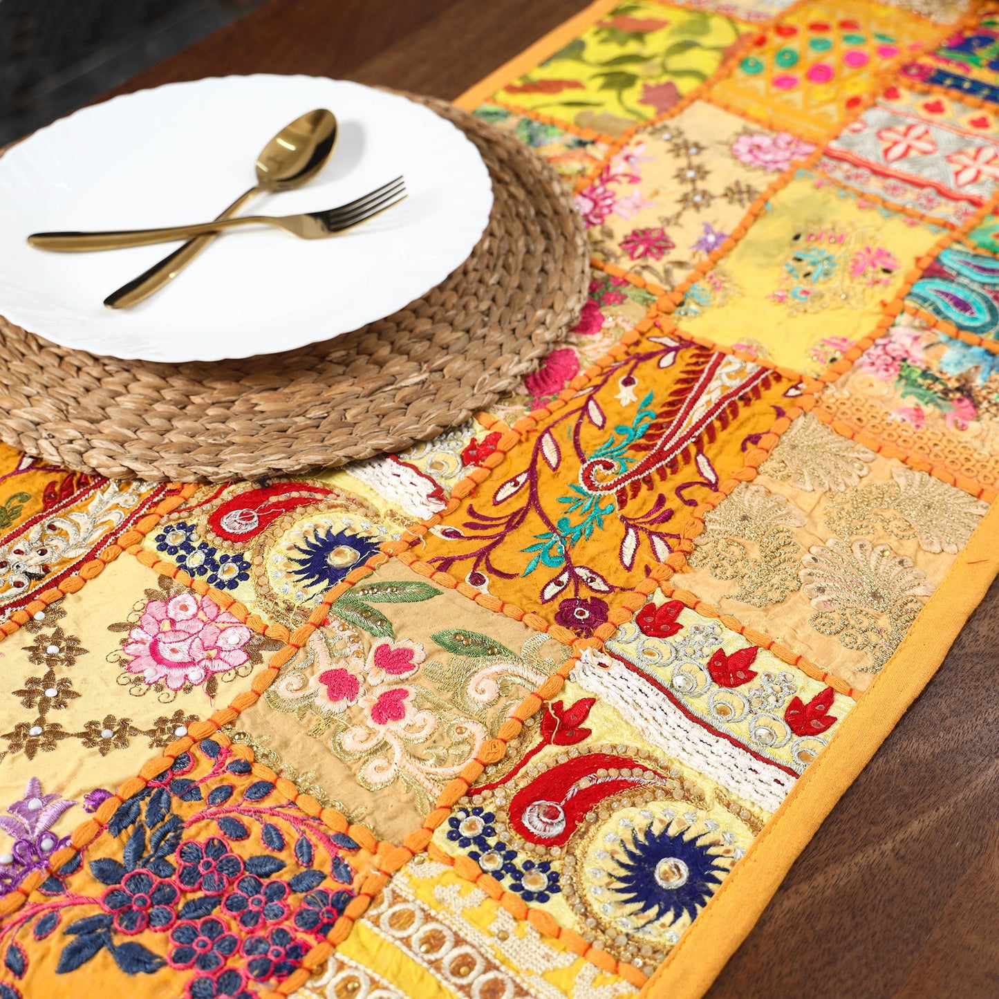 Khambadiya patchwork table runner (71 x 16 in) 11