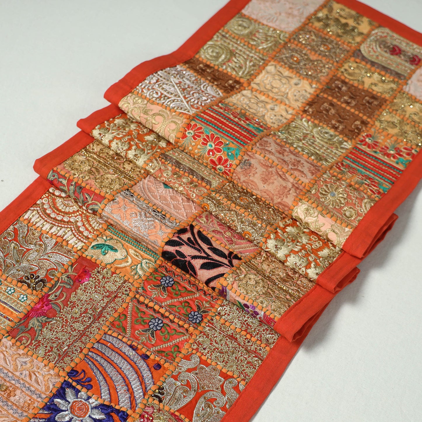 Khambadiya patchwork table runner (73 x 17 in) - handcrafted