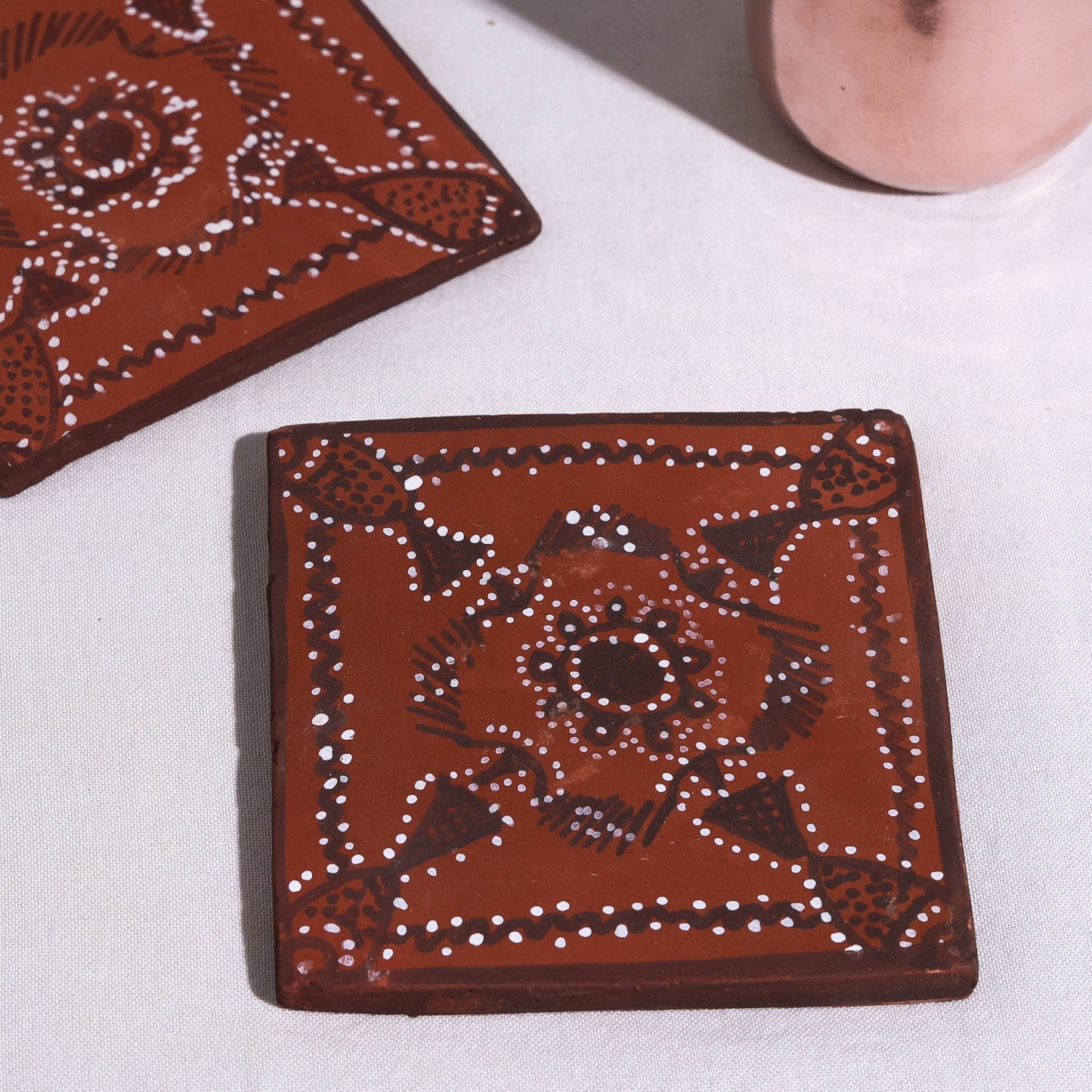  Khavda Pottery Terracotta Hand-painted Square Coasters (set of 2) Online at l iTokri.com 