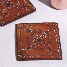  Khavda Pottery Terracotta Hand-painted Square Coasters (set of 2) Online at l iTokri.com 