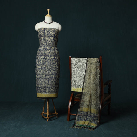 Kota doria cotton hand block bagru print 3pc unstitched