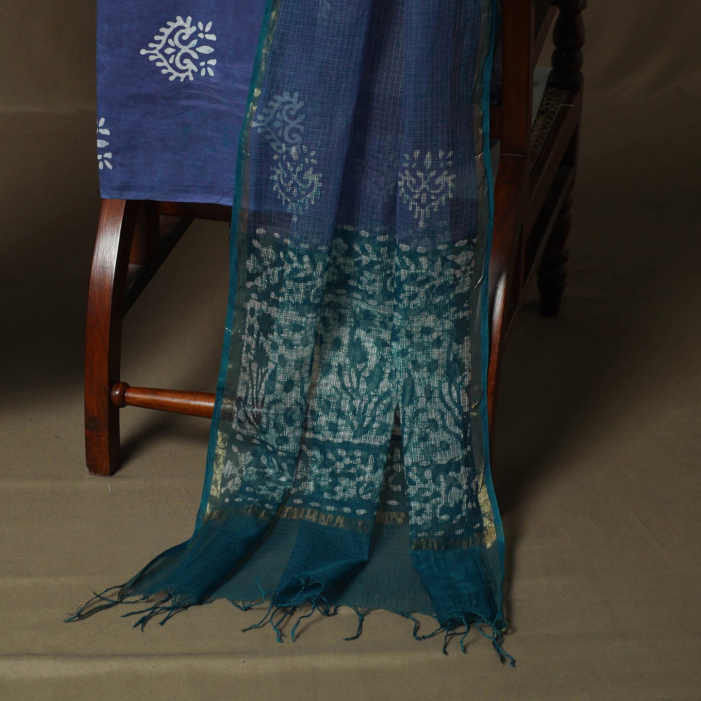 Kota doria cotton hand block batik print 3pc unstitched