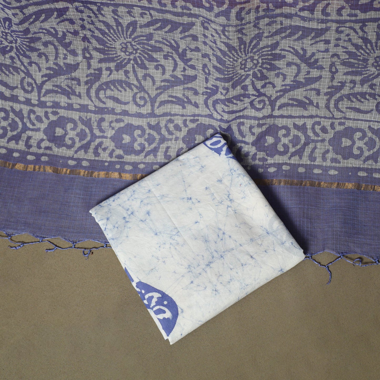 Kota doria cotton hand block batik print 3pc unstitched