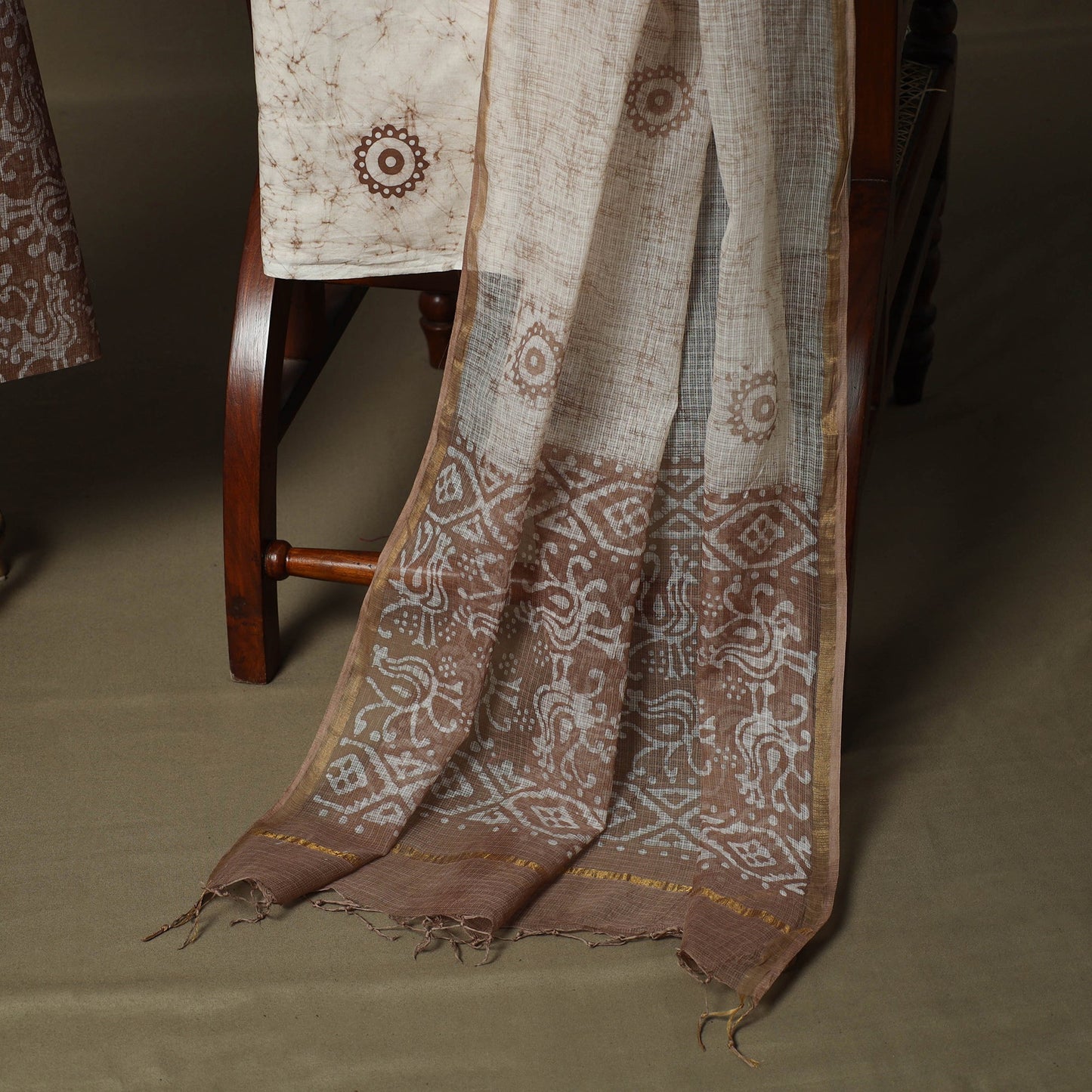 Kota doria cotton hand block batik print 3pc unstitched