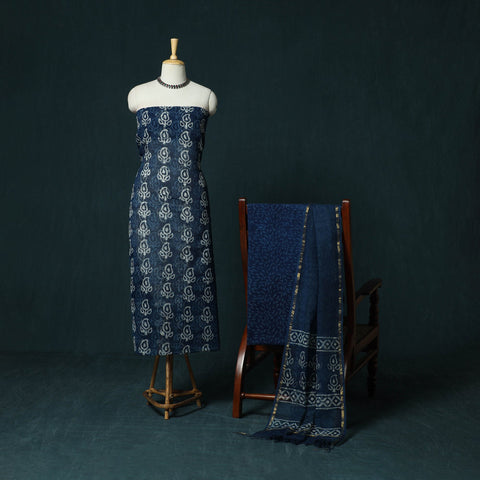 Kota doria cotton hand block indigo bagru print 3pc