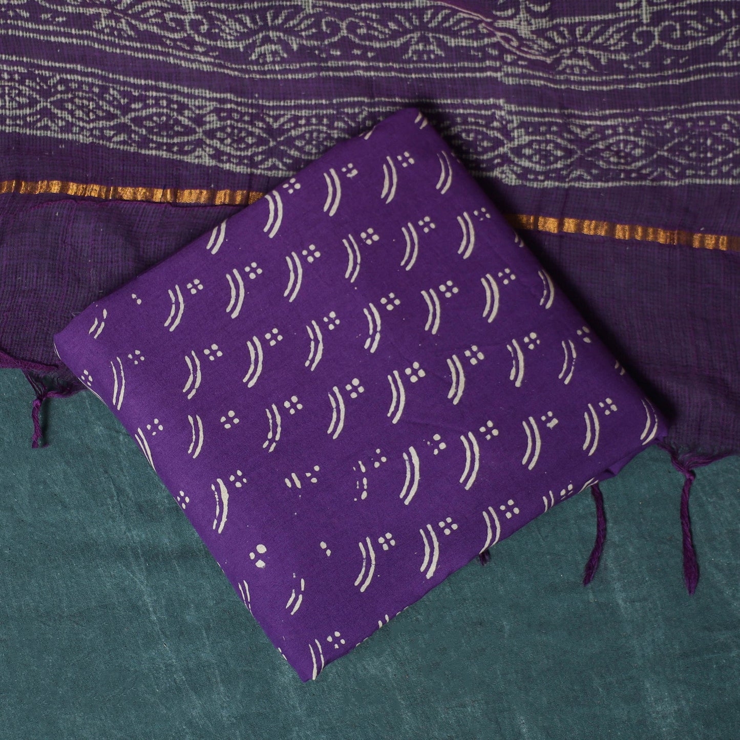 Kota doria cotton hand block jaipur print 3pc unstitched