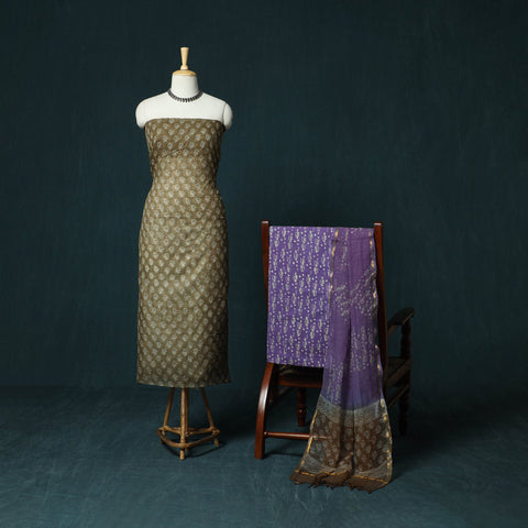 Kota doria cotton hand block jaipur print 3pc unstitched