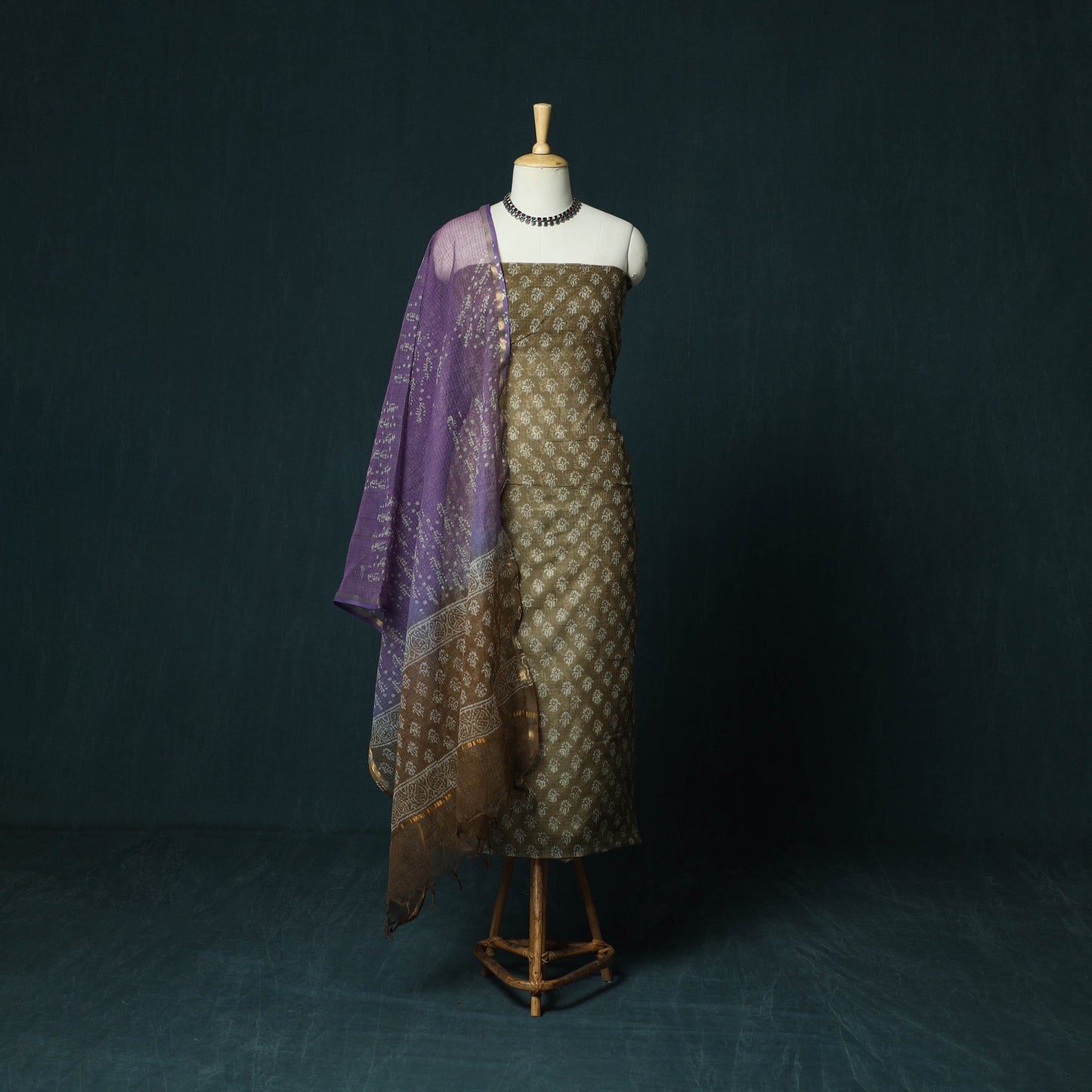 Kota doria cotton hand block jaipur print 3pc unstitched