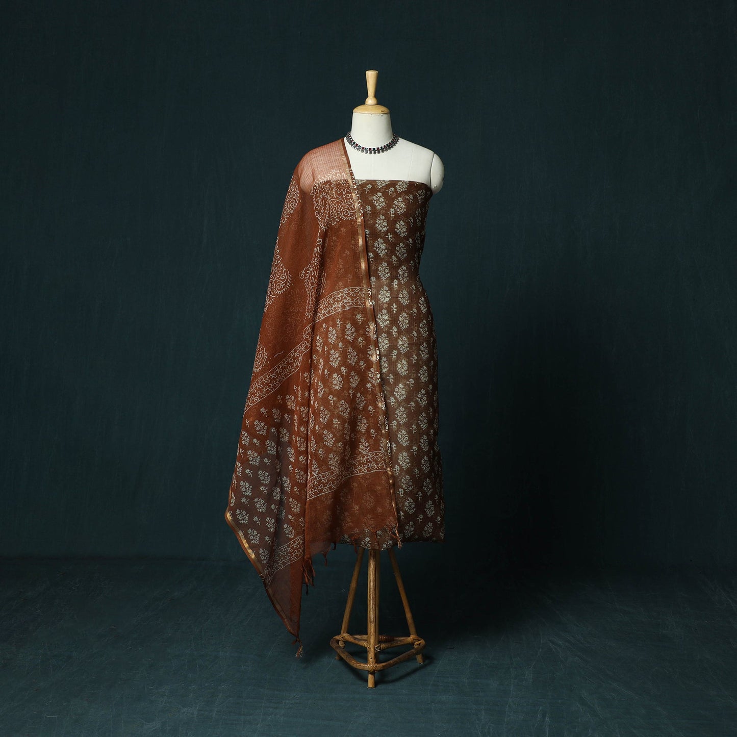 Kota doria cotton hand block jaipur print 3pc unstitched