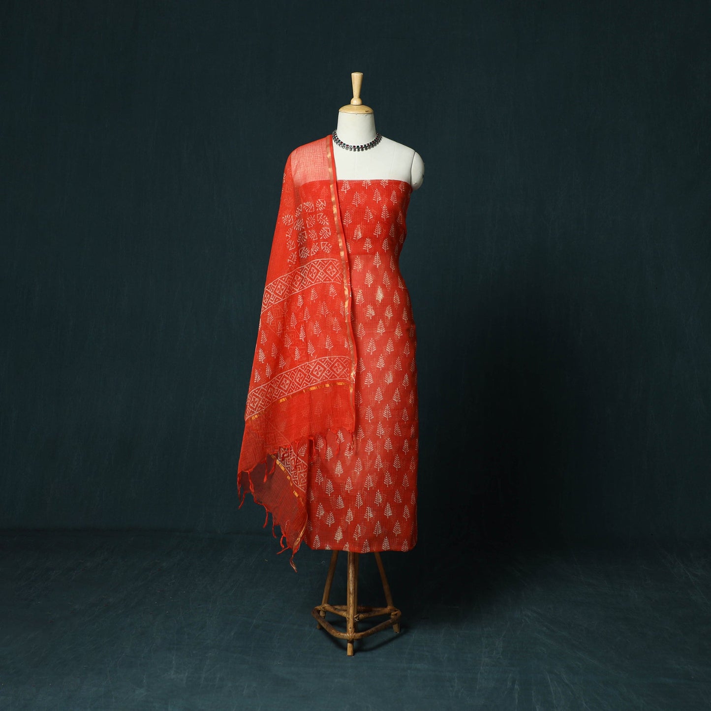 Kota doria cotton hand block jaipur print 3pc unstitched