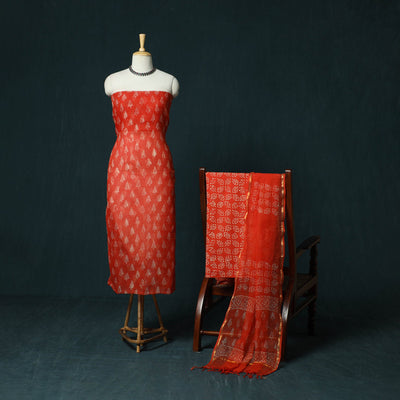 Kota doria cotton hand block jaipur print 3pc unstitched