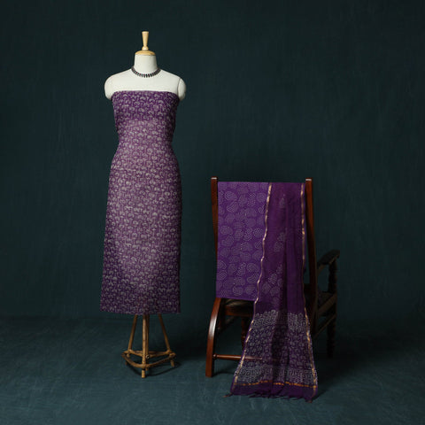 Kota doria cotton hand block jaipur print 3pc unstitched