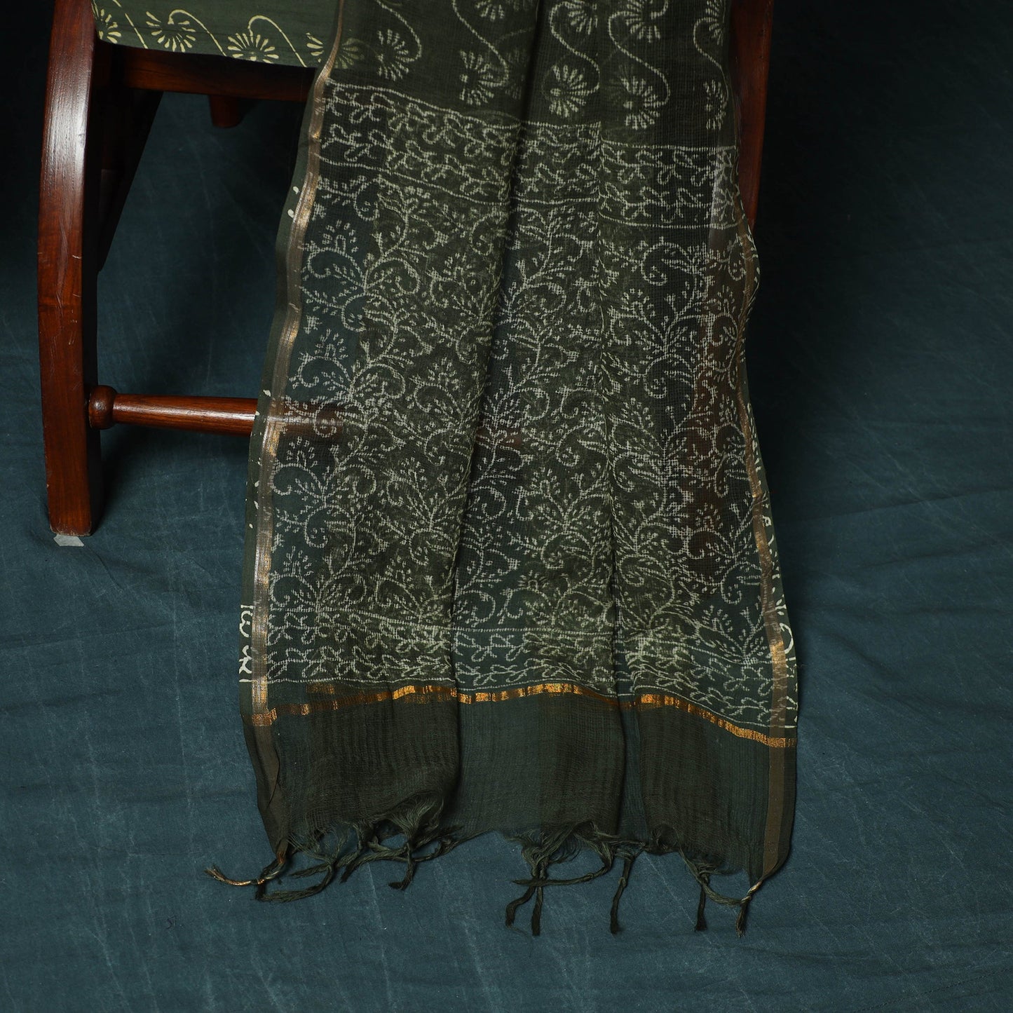 Kota doria cotton hand block jaipur print 3pc unstitched