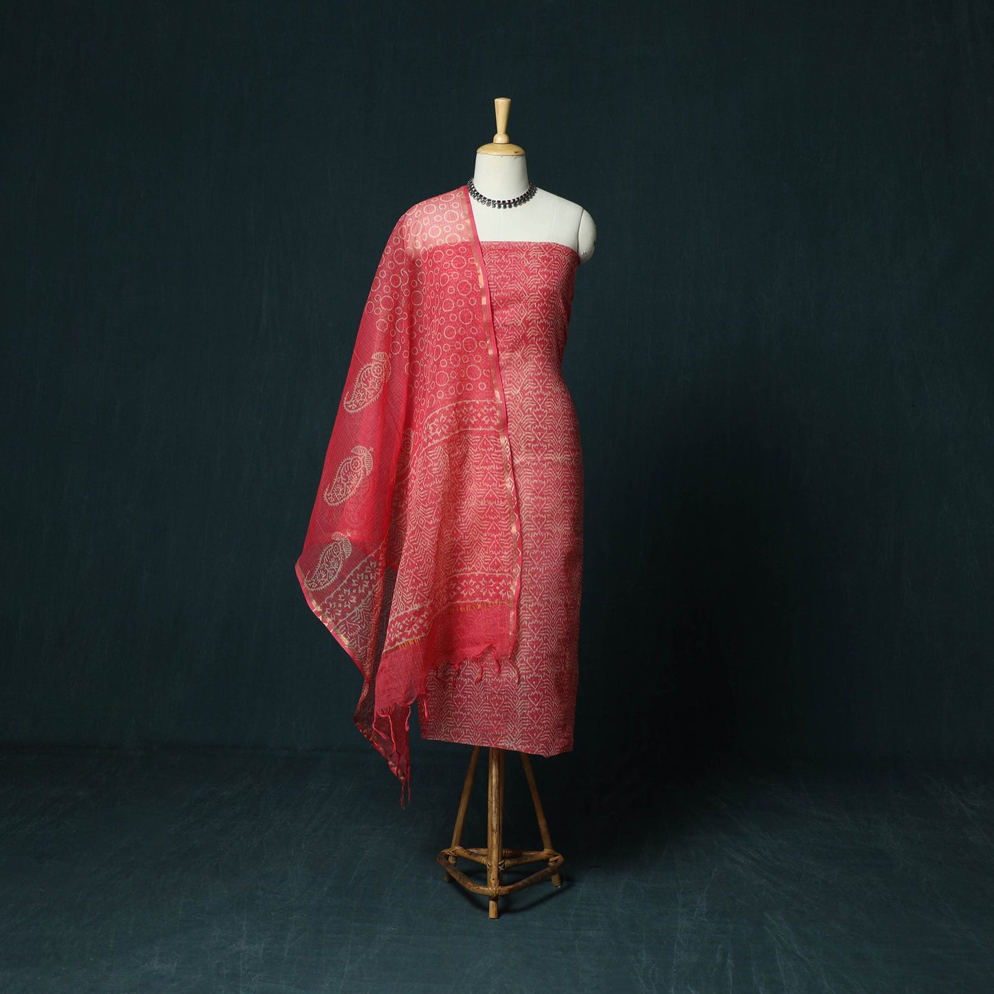 Kota doria cotton hand block jaipur print 3pc unstitched