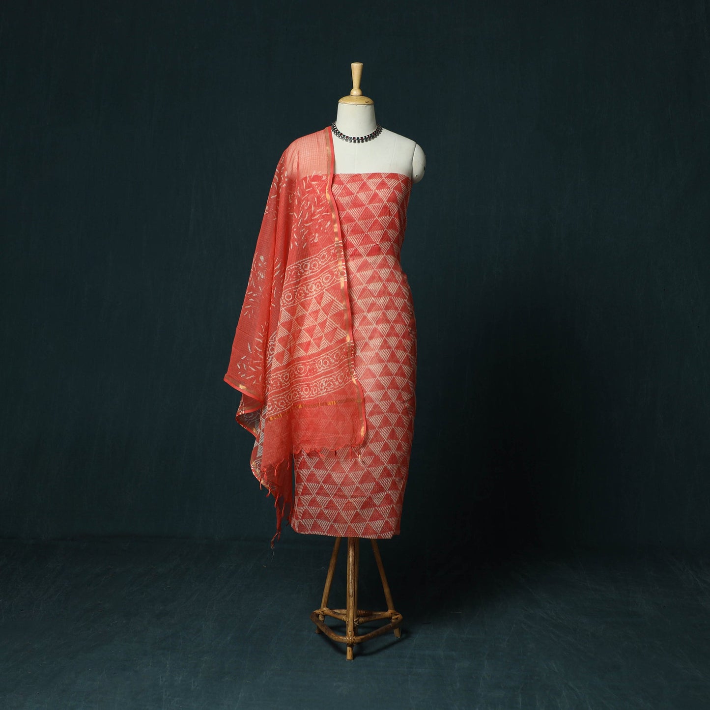 Kota doria cotton hand block jaipur print 3pc unstitched