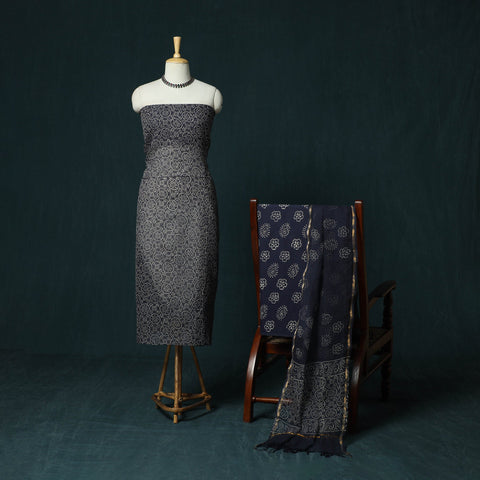 Kota doria cotton hand block jaipur print 3pc unstitched