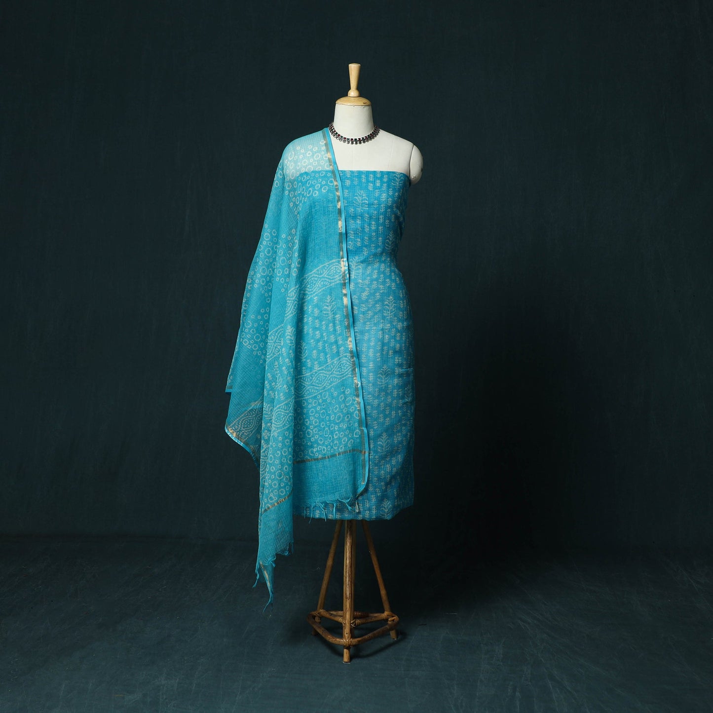 Kota doria cotton hand block jaipur print 3pc unstitched