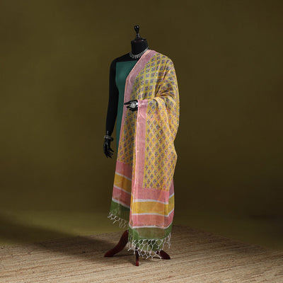 Kota doria cotton hand block print sanganeri floral dupatta