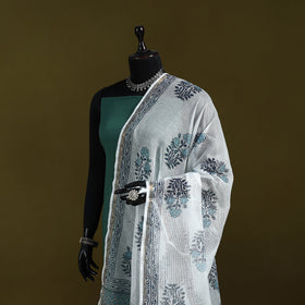 Kota doria cotton hand block print sanganeri floral dupatta