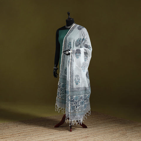 Kota doria cotton hand block print sanganeri floral dupatta