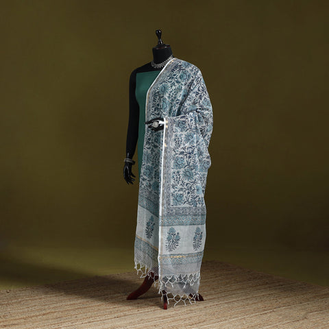 Kota doria cotton hand block print sanganeri floral dupatta