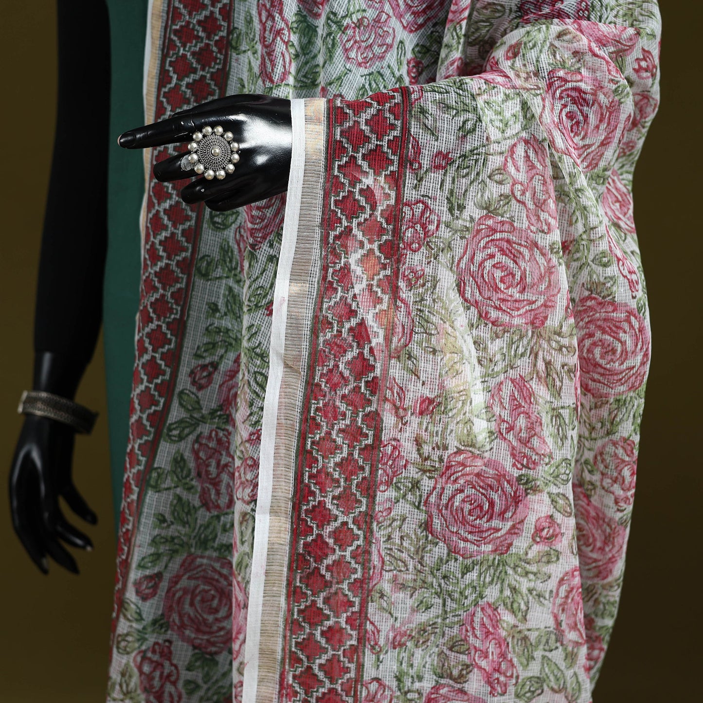 Kota doria cotton hand block print sanganeri floral dupatta